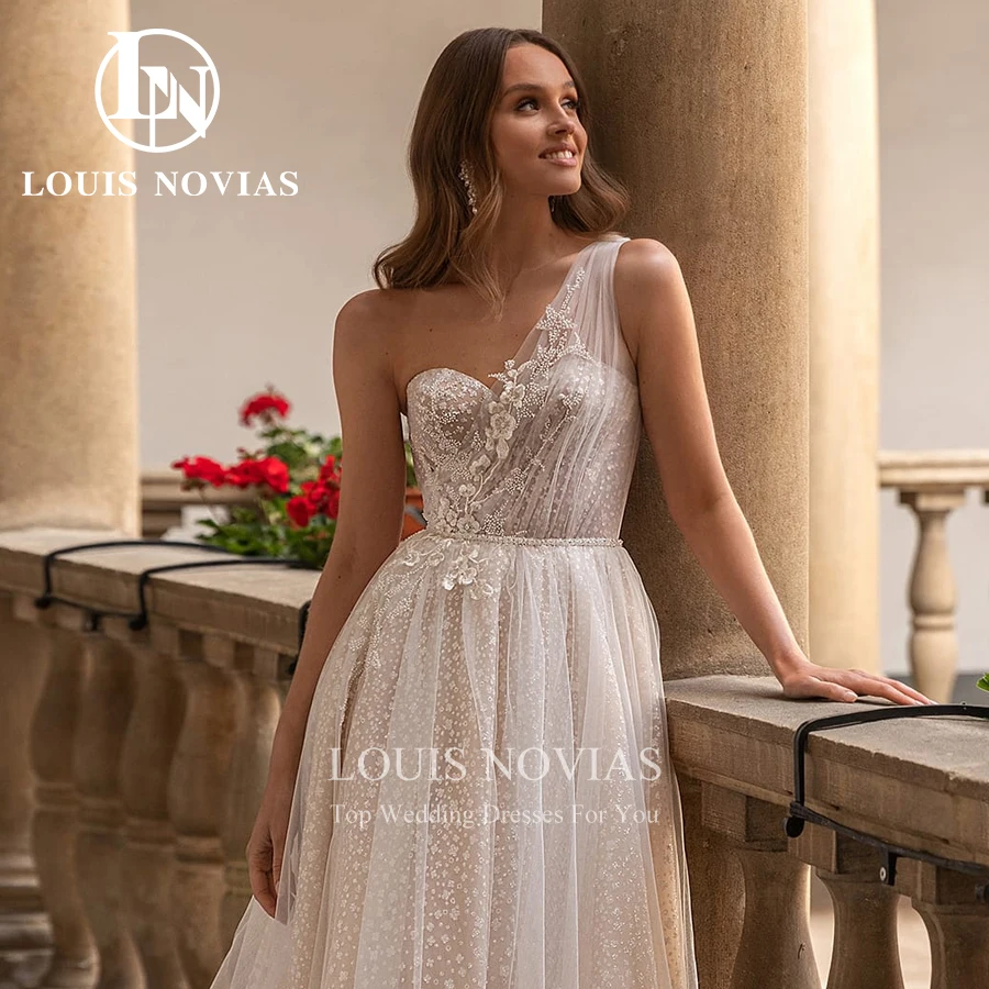 LOUIS NOVIAS A-Line ชุดแต่งงาน2022 Elegant Appliques ลูกไม้เย็บปักถักร้อย Sleeveles Backless Sweetheart One-ควรชุดเจ้าสาว