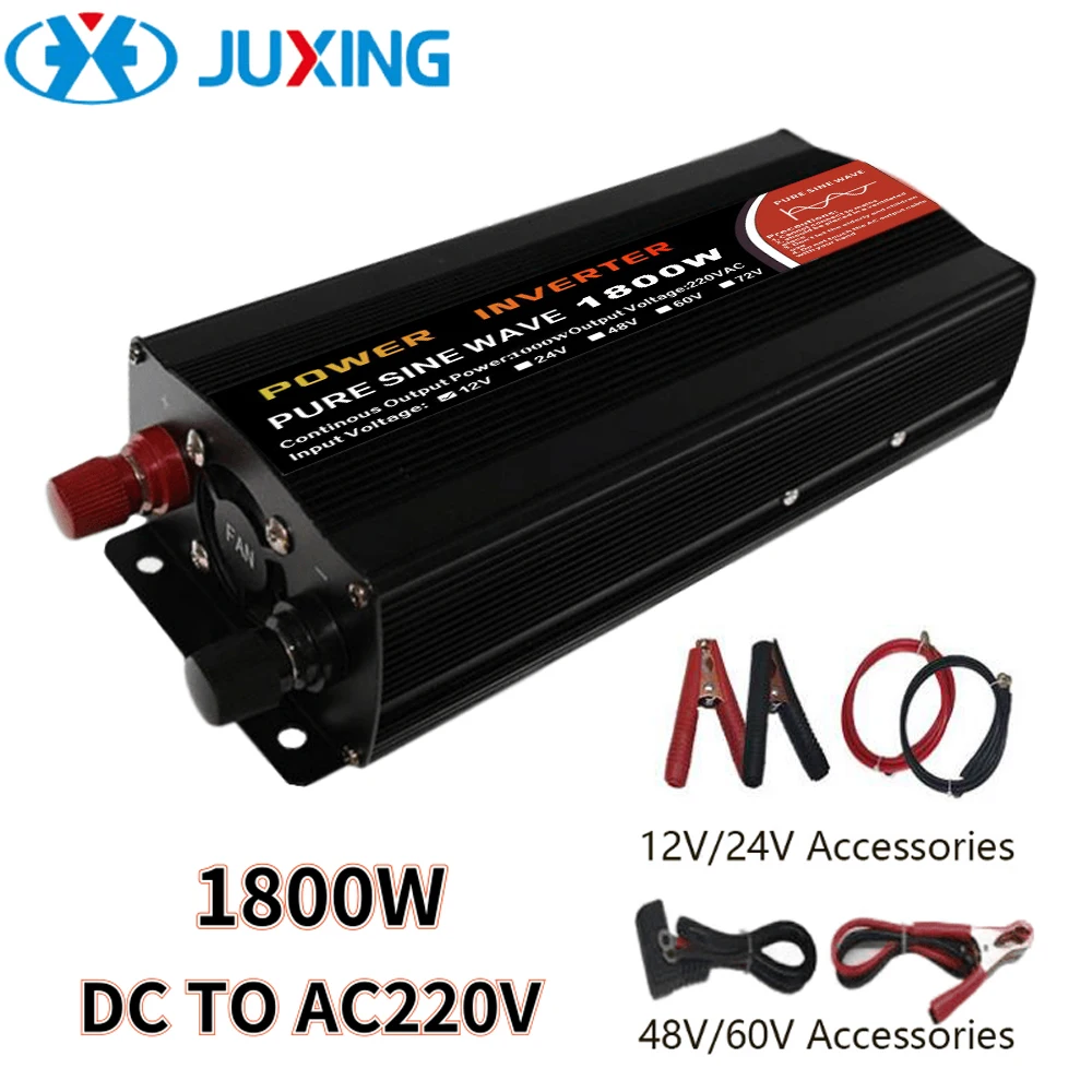 JUXING 1800W Power Inverter DC12V/24V/48V/60V to AC 220V Pure Sine Wave Car Converter With Display Use for Vehicle/ Truck