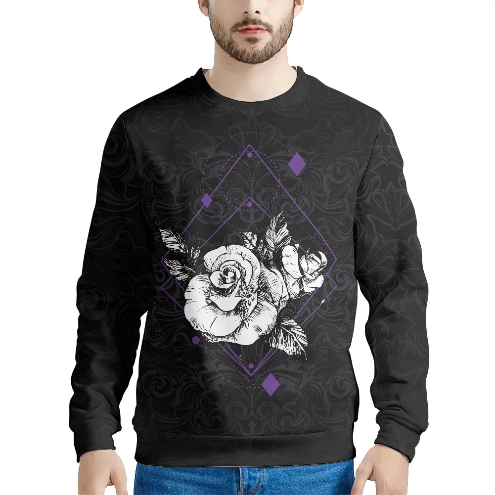 Men's Autumn T-Shirt 2022 New Listing Round Neck Long Sleeve Large Size Sweatshirt Vintage Pattern Printing Goth Rose T-Shirt