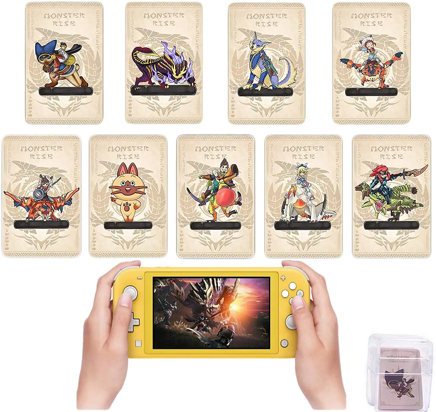 9 PCS Monster Hunter Rise NFC Mini Cards,Include: Palamute, Palico, Magnamalo. Compatible with Switch/Switch Lite/New 3DS