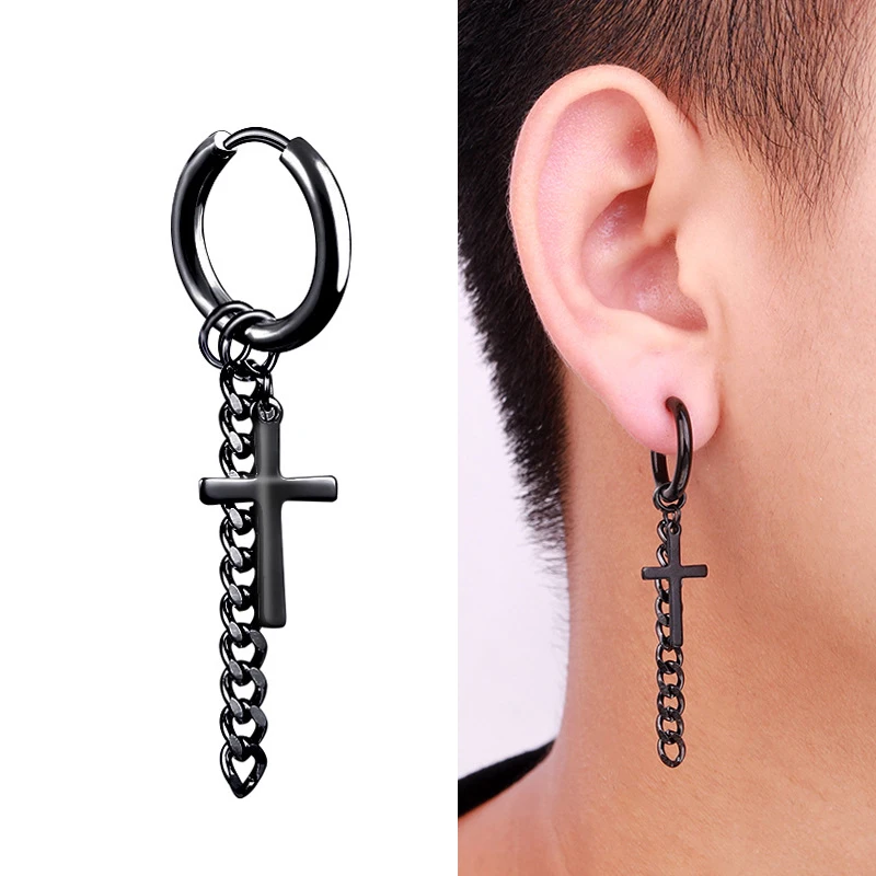 New Popular Collection 1 Pair Stainless Steel Ear Stud Cross Pendant Earrings For Men and Women Punk Gothic Jewelry Best Gift image 6