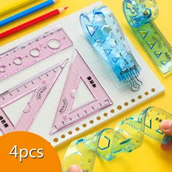 Régua reta dobrável e macia de 4 cabeças, 15cm, 20cm, protractor, régua triangular de plástico, suprimentos de papelaria para estudantes