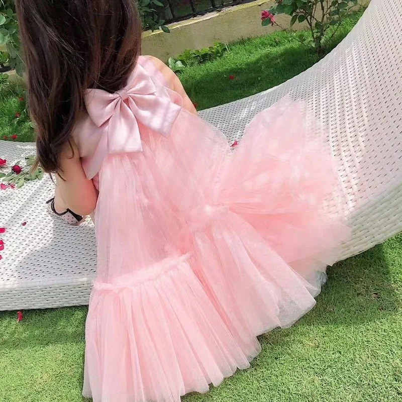 Summer Kid Girl Party Dress Pink Sleeveless Detachable 2-pcs Set Princess Dress Wedding Perform Birthday E9168