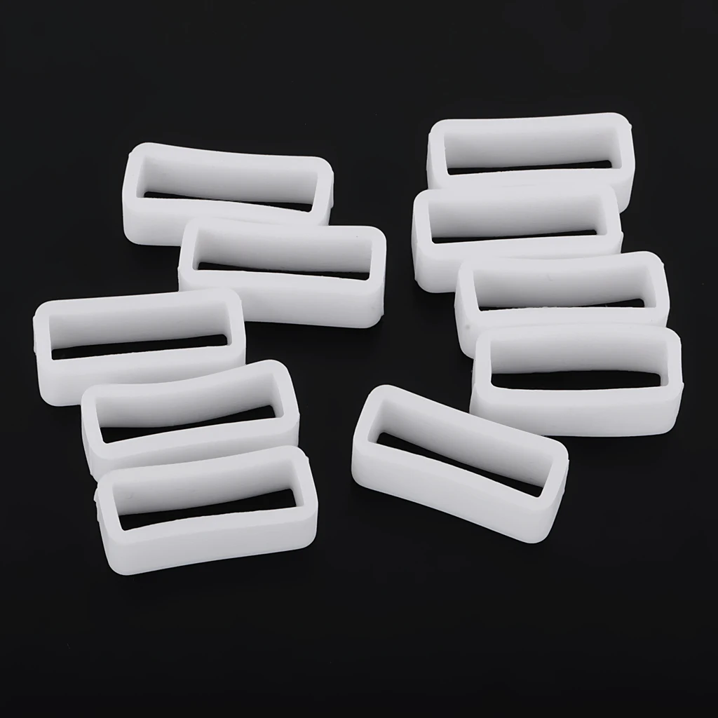 White Silicone Rubber Watch Strap Band Keeper Holder Retaining Hoop Loop Ring Retainer 10-piece