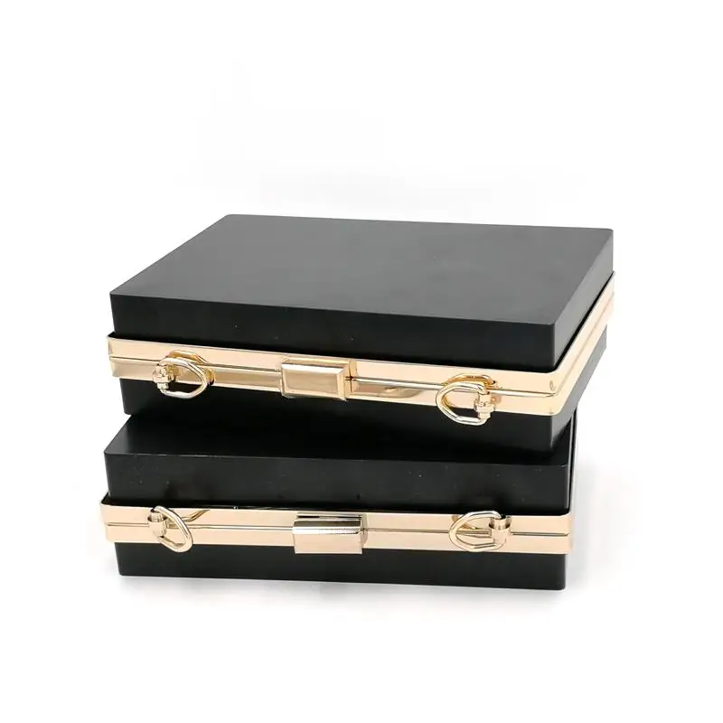 High Quality 18*10.5cm Custom Bag Accessories Metal Box Clutch Wallet Frame Purse With Black Plastic Box Clutches Purse Frame