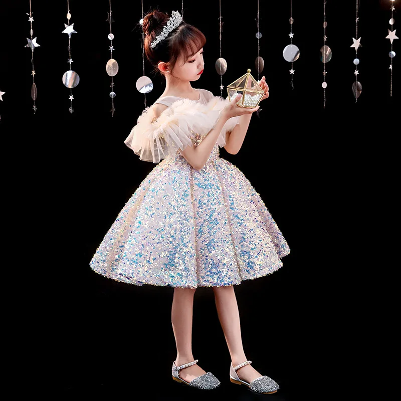 

Evening Dress for Girls Kids Elegant Ball Gowns Teen Birthday Party Dresses Children Feather Sequins Frocks Girl Tutu Vestidos