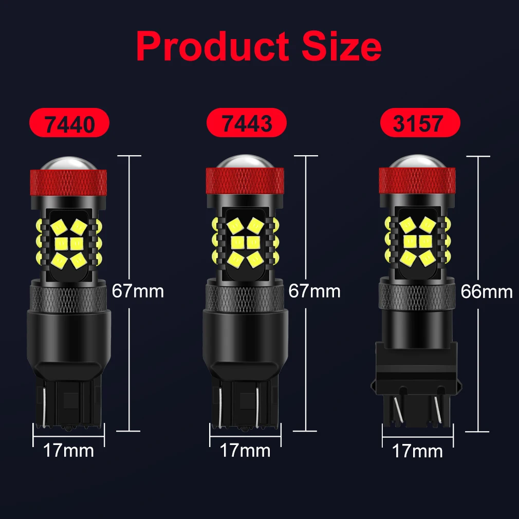 2Pcs T20 LED CANBUS Bulb No Hyper Flash 7443 7440 W21/5W LED W21W P21/7W Car Lights Amber Yellow Red Turn Signal Reverse Lamp