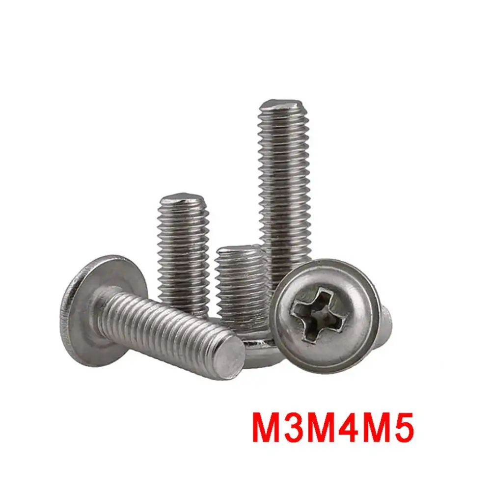 Tête cylindrique Phillips en acier inoxydable avec vis à métaux, M3 figuré, M5, 316, tête de botte ronde croisée avec collier, boulons de rondelle rembourrés