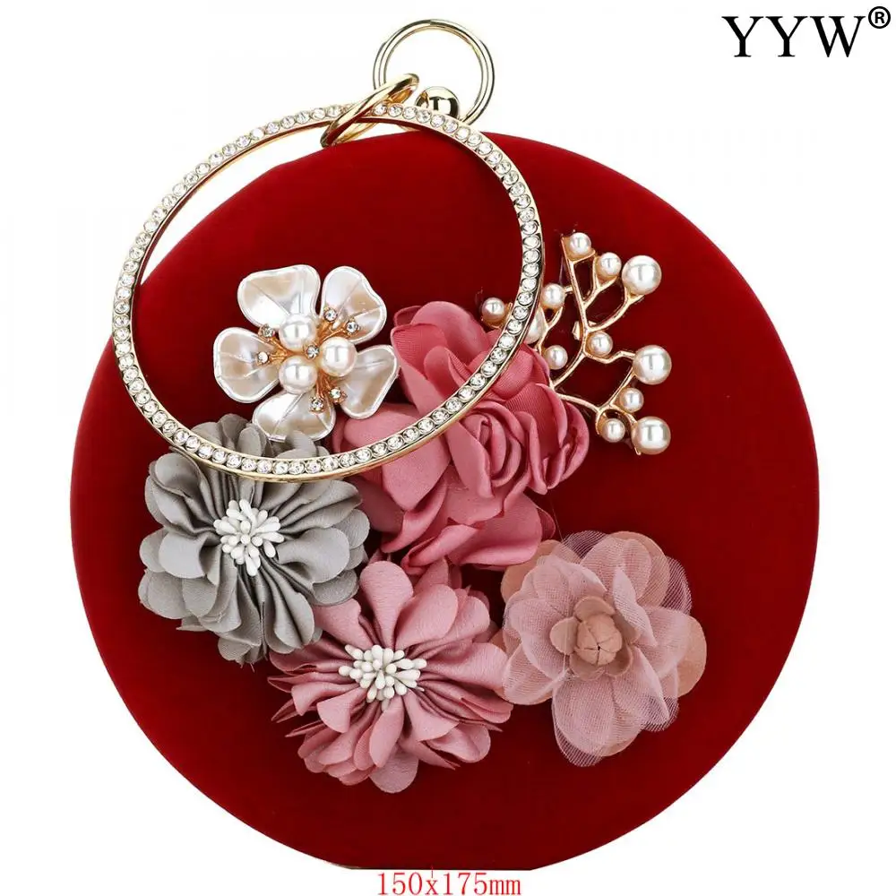 Floral Women Clutch Bag Evening Bag Rhinestone Design Exquisite Elegant Vintage For Ladies Girls Party Bag Round Purse Clutches