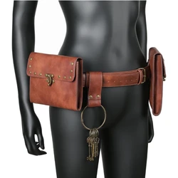 Vintage Belt Leather Waist Pack Women Men Steampunk Double Pouch Waist Bag Waterproof Phone Holder Bum Purse Knight Costume