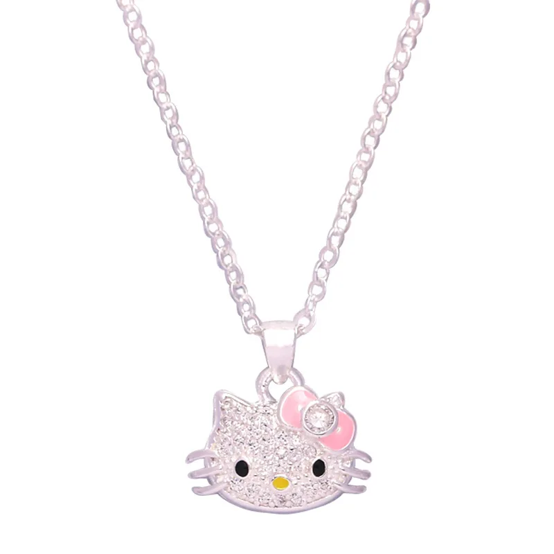 Kawaii Kitty Rhinestone Bowknot Necklaces Romantic Girls Hello Kt Cat Crystal Clavicle Chain Fashion Pendant Personality Jewelry