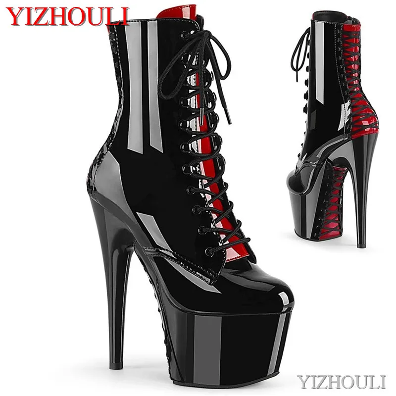 

15-17cm-20cm high heels, evening pole dancing stiletto heels, cross-lace-up soles, sexy ankle boots for party and banquet