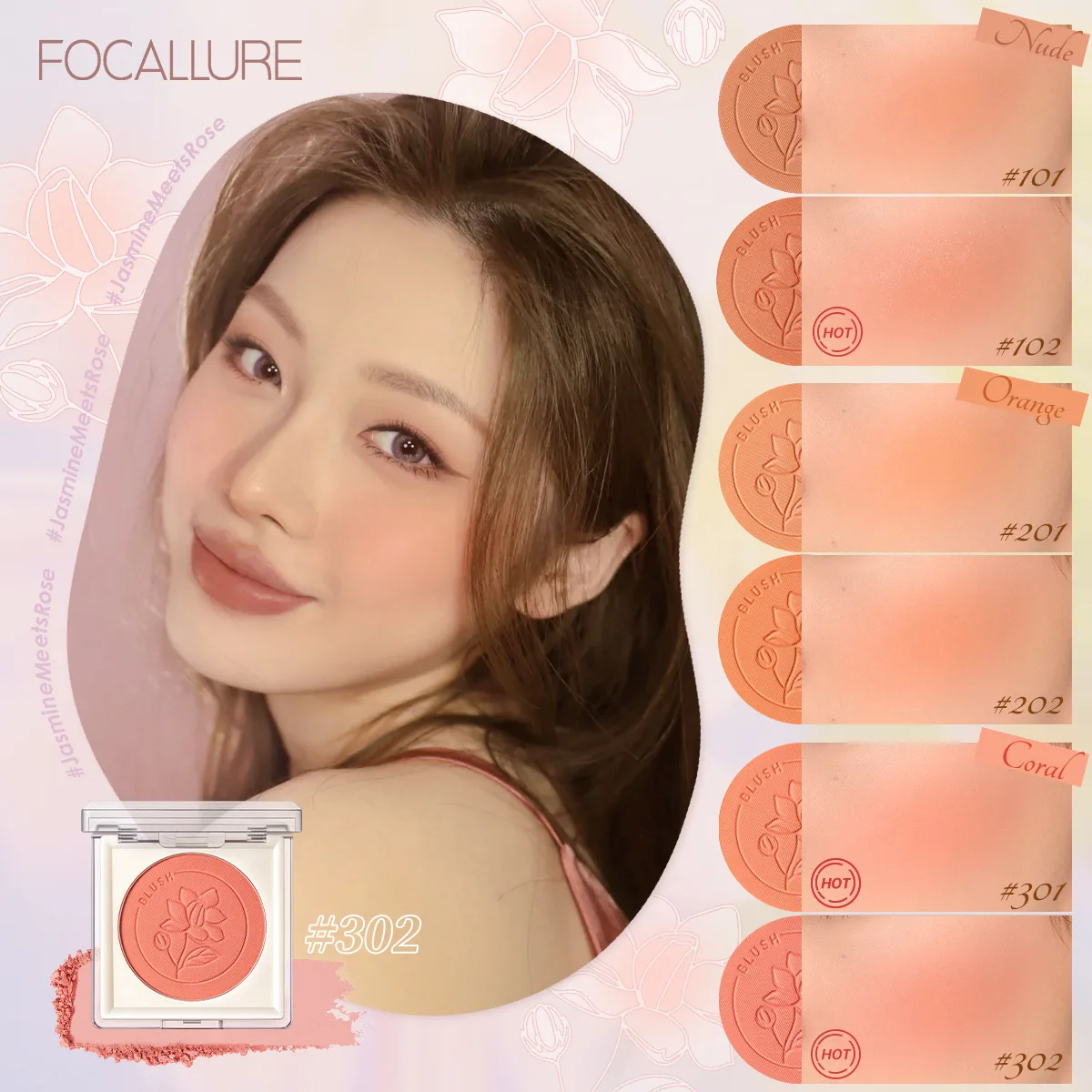 FOCALLURE Smooth Natural Blush Powder Palette Nourishing High Pigment Peach Cheek Face Blusher Contour Cream Makeup Cosmetics