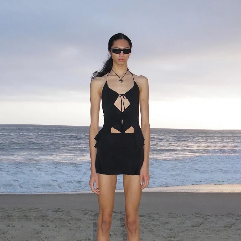 Monochrome Sleeveless Crop Top, Backless, Slim, Sexy, Skinny, Simple, Trim Outfits, Mock Neck, Basic Tank Top, Summer, 2023