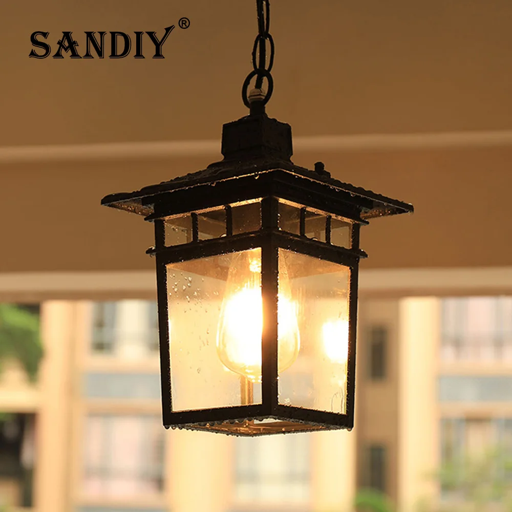 SANDIY Vintage lampy wiszące wodoodporne IP65 wiszące na zewnątrz światła do ogrodu dziedziniec Villa Gateway Retro oświetlenie sufitowe