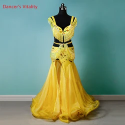 Belly Dance Suit Tassel Bra Diamond-Studded Split Long Skirt Performance Clothing Profession Custom Woman Child Competition Set