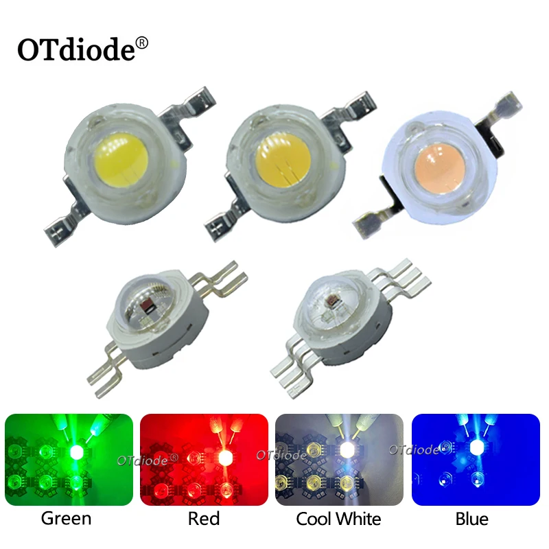 10 sztuk 1W 3W wysokiej dioda LED dużej mocy diody LED emitujące światło Chip SMD ciepły biały czerwony zielony niebieski żółty dla SpotLight Downlight lampa żarówka
