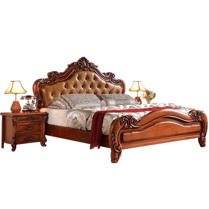 Factory direct European import oak 1.8 m double oak solid wood bed high box bed wholesale