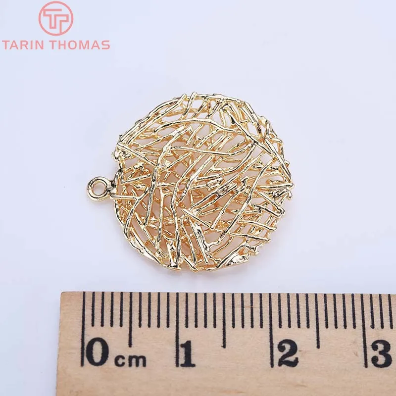 (818)4 قطعة 22 مللي متر 24K الشمبانيا الذهب اللون مطلي النحاس الجوف شبكة الجولة Charms المعلقات عالية الجودة Diy بها بنفسك مجوهرات اكسسوارات