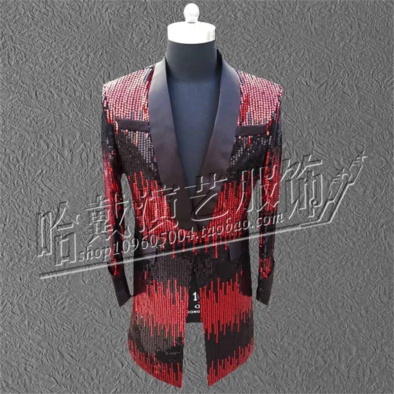 S-5XL!  Fashion Gradients red and black The magician dust coat Colorful light in the long Nightclub singer clothing bar