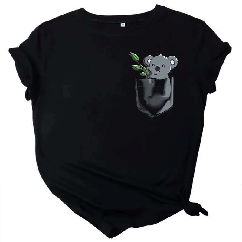 Casual Tee Tops O Neck Lady  Top Women Summer Short Sleeve T-shirt Plus Size S-5XL Oversize Cute Koala Print