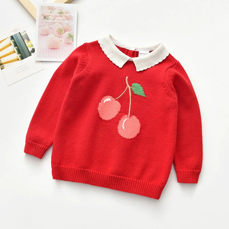 Baby Kids Girls Long Sleeve Cherry Printing Knit Sweater Autumn Winter Kids Girls Pullover Sweaters Children\'s Clothes