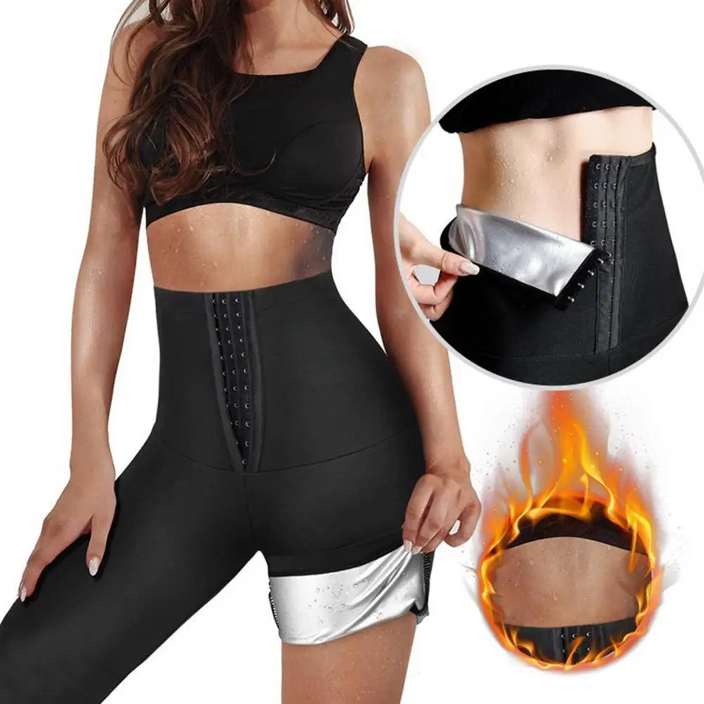 

2021 Women Sauna Pants Solid Color High Elastic Waist Weight Loss Fat Burner Slimming Leggings Shorts Body Shaper Plus Size