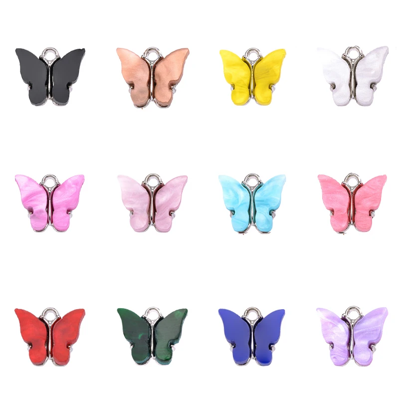 20Pcs Cute Butterfly Phone Charm Jewelry Making Accessories Wholesale Colorful Resin Silver Color Butterfly DIY Earring Findings