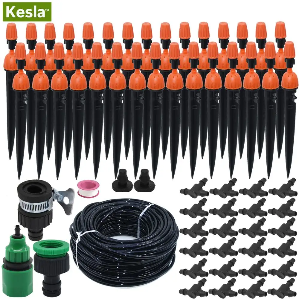 

KESLA 25M DIY Micro Drip Irrigation Watering Kits System with 4/7 Adjustable Drippers Automatic Controller for Garden Greenhouse