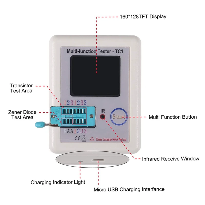 LCR-TC1 1.8 Inch Kleurrijke Display Pocketable Multifunctionele Tft Backlight Transistor Tester