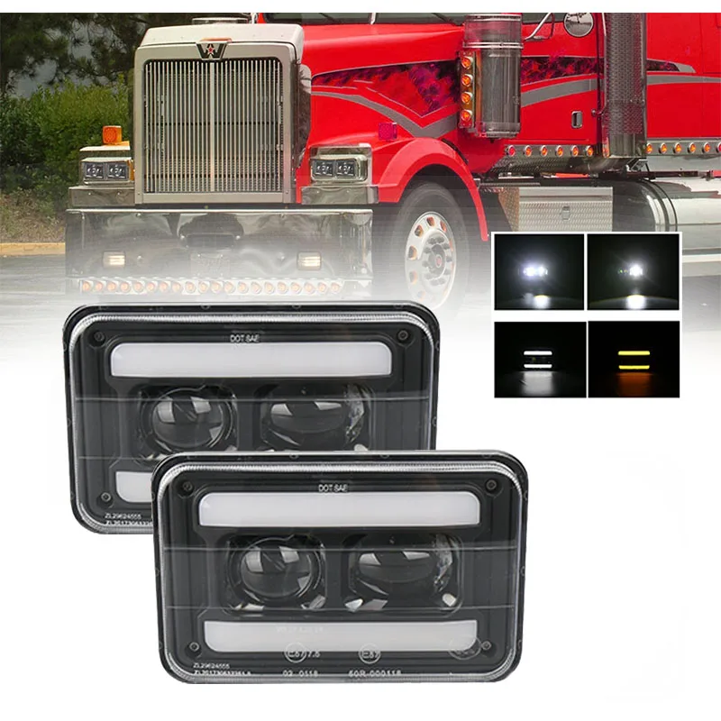 

Rectangular 4x6 Inch LED Headlights Hi/Lo Beam DRL Replacement H4651 H4652 H4656 H4666 H6545 Kenworth T800 T400 T600