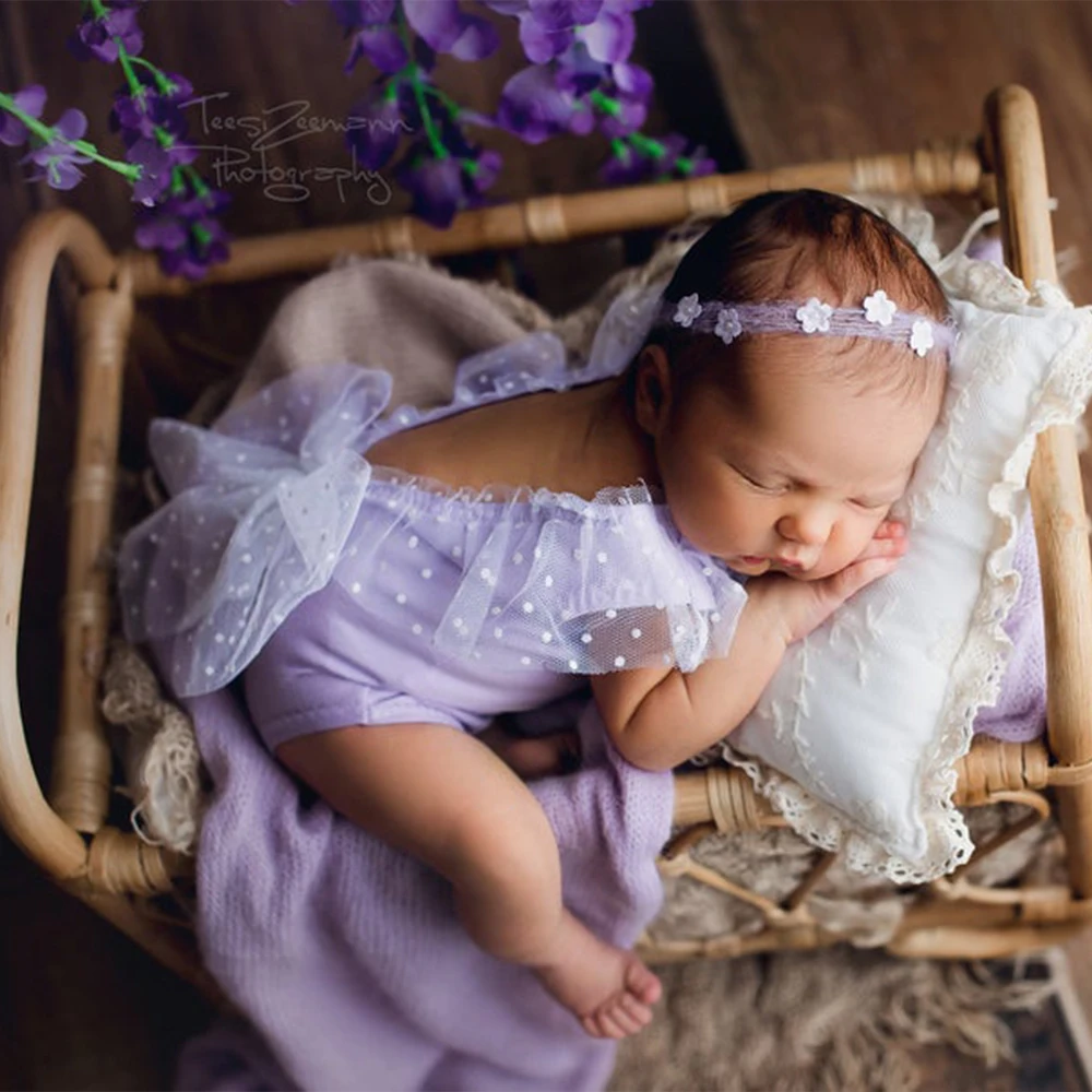 Newborn Photography Dots Lace Outfit Girl Shoot Props Baby First Picture Gifts Headband Accessory Set