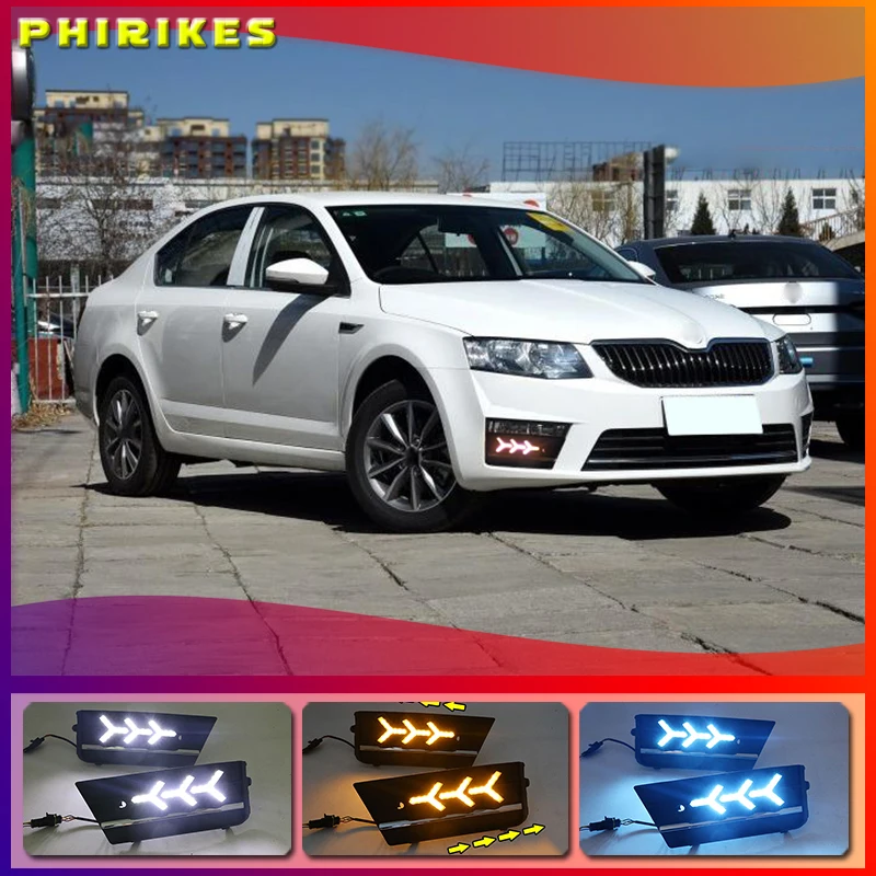 

2PCS Waterproof style 12V LED Car for SKODA OCTAVIA A7 2013-2017 DRL Daytime running light with fog lamp hole