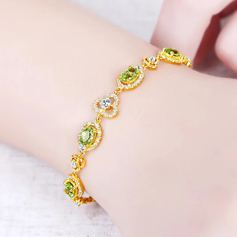 

Classical 24K Yellow Gold Plated Bracelet for Women Trend AAA Emerald Crystal Flower Ladies Brcelet Wedding Birthday Jewelry