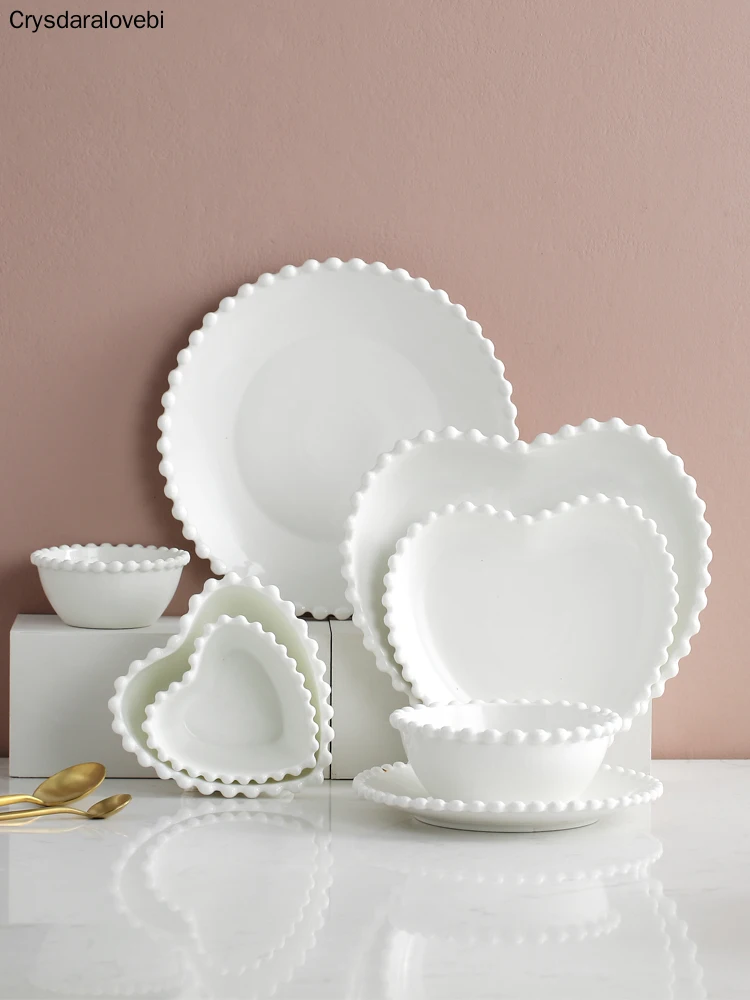 Hot sale simple style white color pearl shape plate bowl heart shape dessert plate soup bowls tableware 1pc/lot