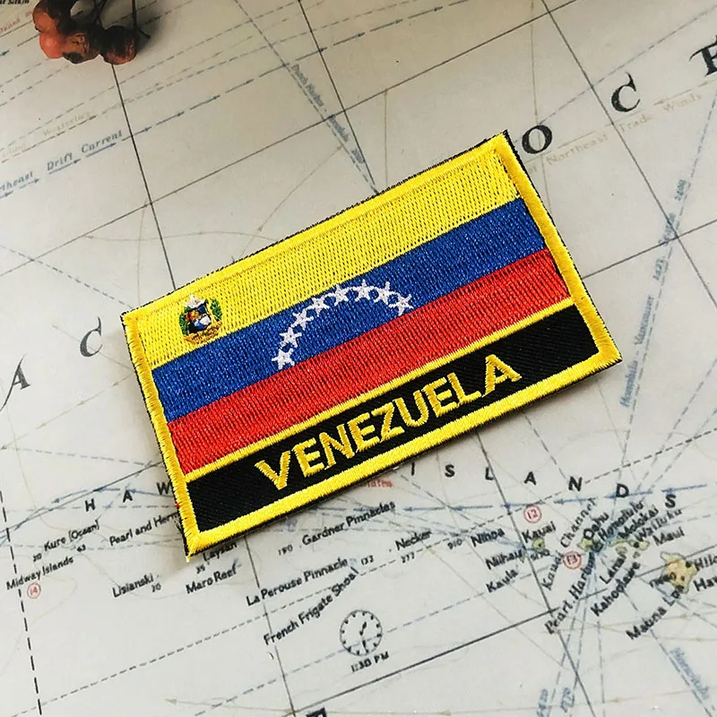 VENEZUELA National Flag Embroidery Patches Badge Shield And Square Shape Pin One Set On The Cloth Armband Backpack Decoration