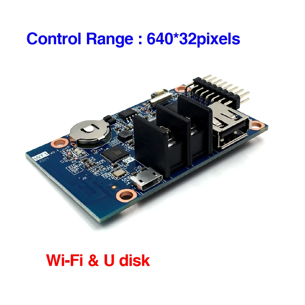 HD-WF1 640*32Pixels 1*HUB75E Ports Single & Dual Color Small LED Display WI-FI Asynchronous Control Card