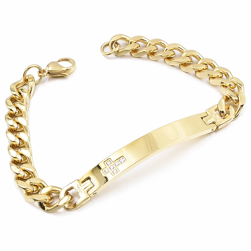 GOKADIMA Fashion Charm Crucifix Stainless Steel Women Men ID Bracelet Cross Bangle Wholesale Jewelry WB1000