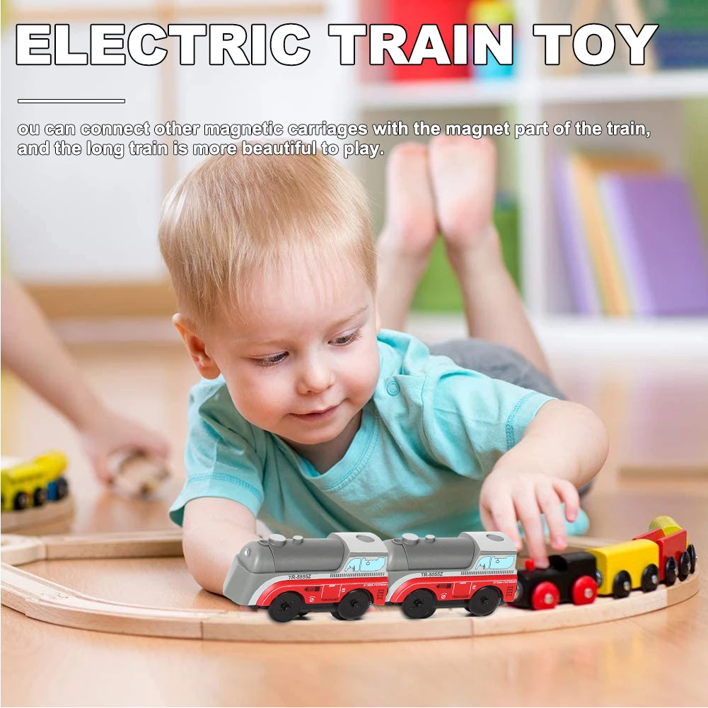 Tren de velocidad multifuncional para niños, tren eléctrico de madera con motor alimentado por batería, Compatible con pista de madera BRIO