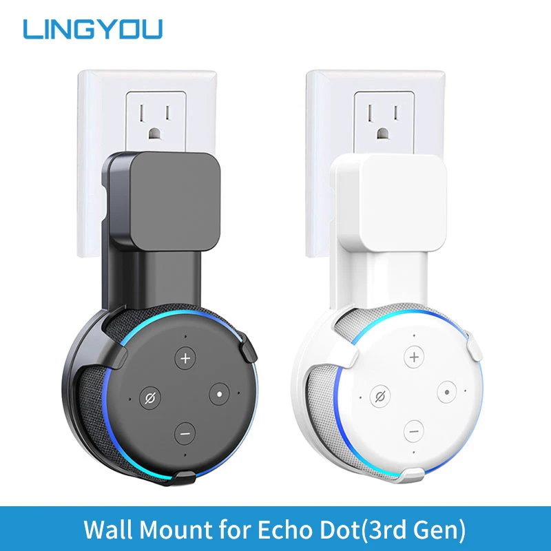 LINGYOU-colgador de montaje en pared para el hogar, soporte con enrollador de Cable para Amazon Echo Dot de 3ª generación, enchufe para cocina, baño y dormitorio