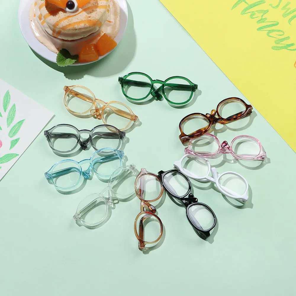 Colorful Mini Round Frame Glasses Eyewear Clear Lens Candy Color Eyeglasses Style For Bjd Blythe Plush Doll Accessory Gift