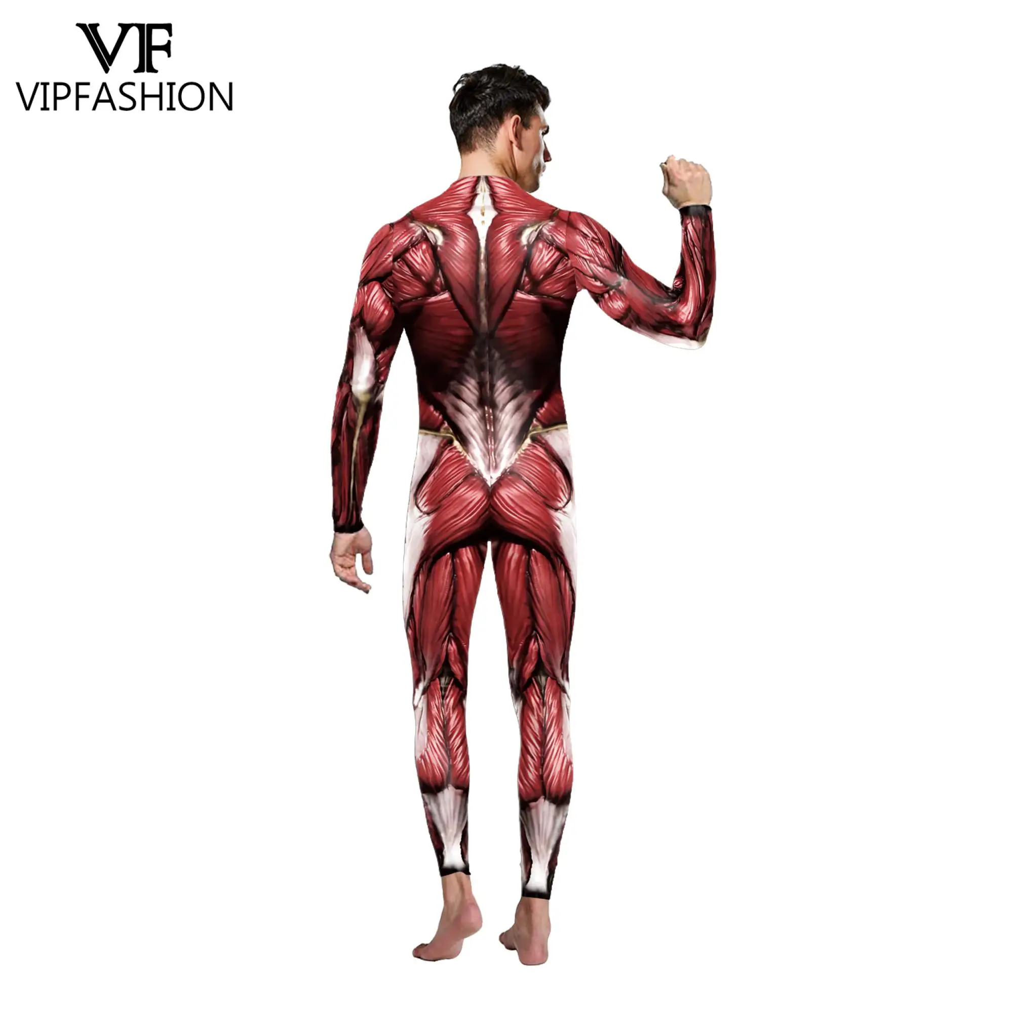 VIP FASHION Funny Muscle 3D Printing Purim Festival Party Zentai Bodysuit Jumpsuits Halloween Cosplay Costumes For Men