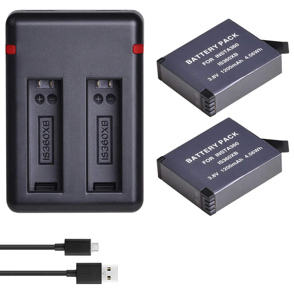 

2Pcs 1200mAh Battery for Insta360 ONE X Camera Batteries + Dual USB Charger with Type C Port