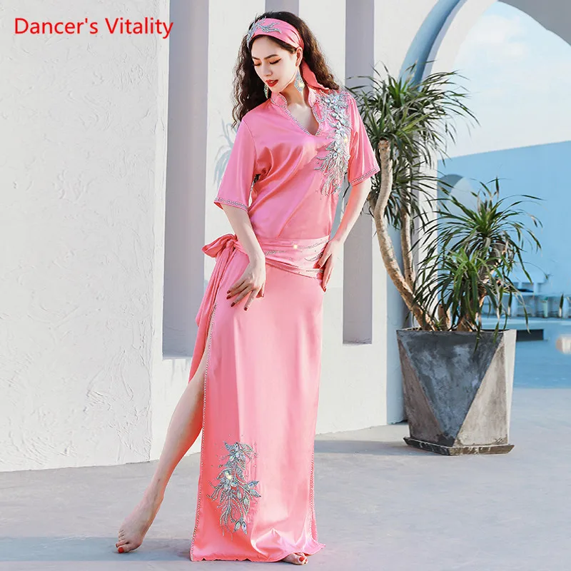 Belly Dance Robe V-Neck Half Sleeevs Dress women belly dancing Practice Clothes Suit Adult baladi robe Performance Clothing