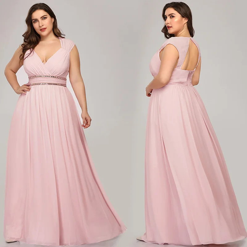 Vestidos de dama de honor con cuello en V de talla grande, vestidos sin mangas para banquete, vestidos de dama de honor, vestidos de tul de talla grande