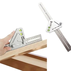 Revolutionary Carpentry Ruler Angle Ruler Multifunctional Woodworking Triangle Level T Ruler with 2 Bubbles Measuring Tool