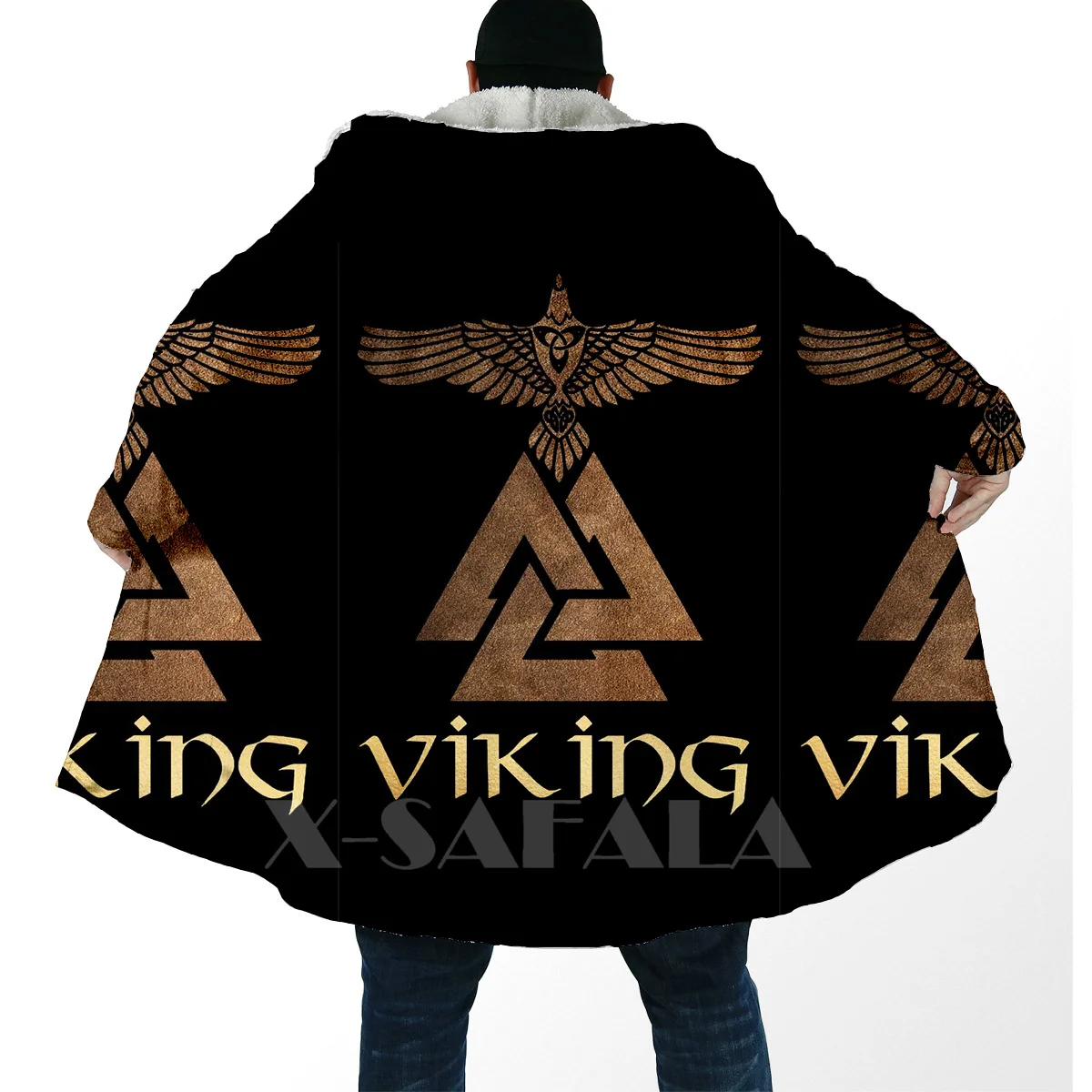 Thick Warm Hooded Cloak for Men Tattoo Symbol Fenrir Viking Overcoat Coat 3D Print  Windproof Fleece Cape Robe Hooded Blanket-8