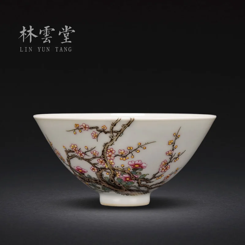 Yuntang hand-painted pastel branch plum flower jingdezhen ceramics by hand kung fu master cup single cup sample tea cup