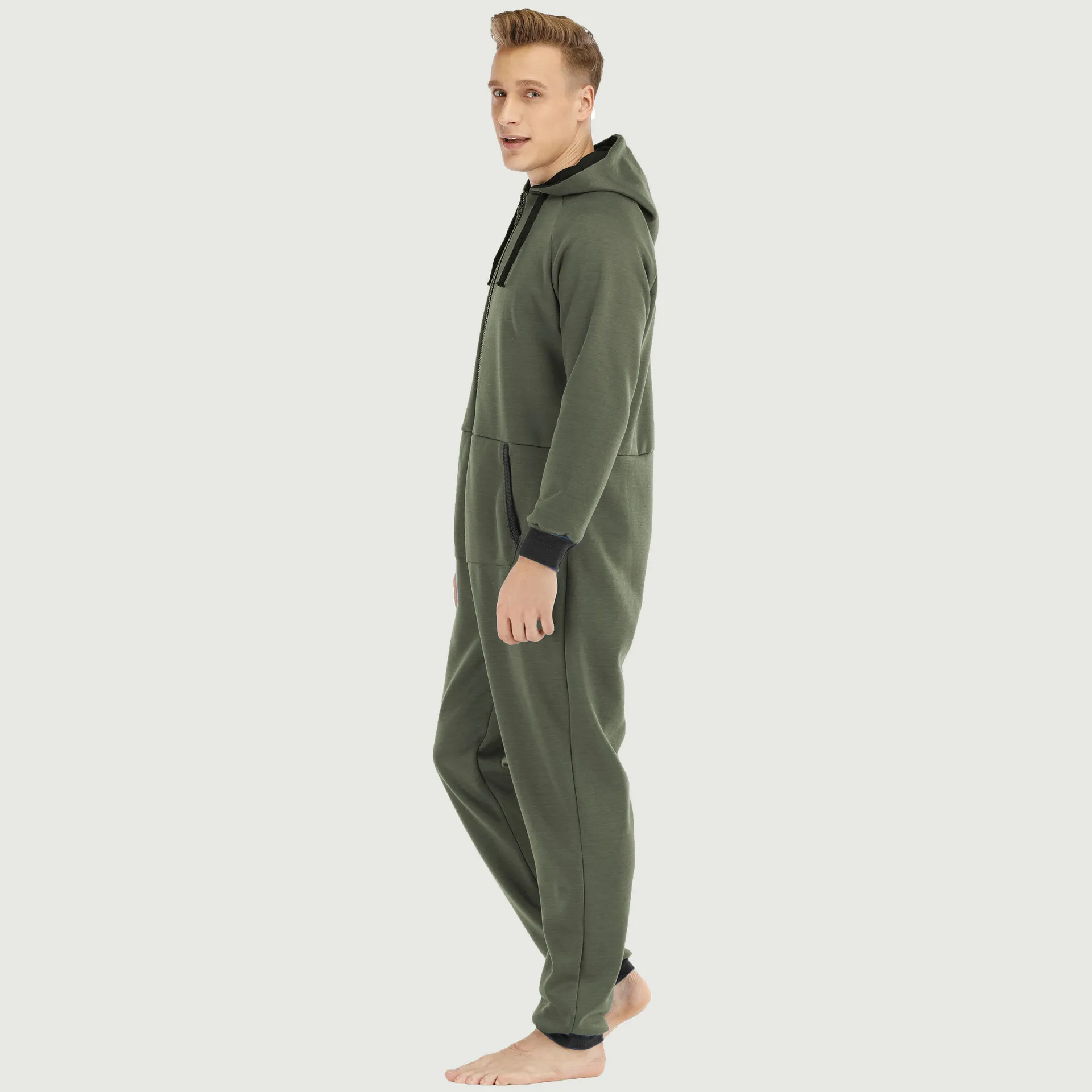 Men Autumn Warm Onesie Fluffy Sleep Lounge Adult Sleepwear One Piece Pyjamas Male Jumpsuits Hooded Onesies For Adult Men