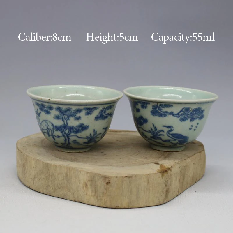 Ming Blue and White Deer Pattern Tea Cup, Wine Cups, A Pair, YZ151